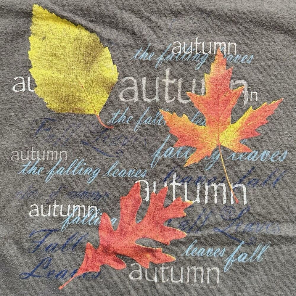 Vintage 90s Fall Autumn Leaves Shirt L/S WOMENS XL Green Camping Nature USA Made - Picture 10 of 11